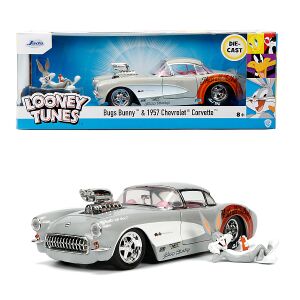 Jada Toys Looney Tunes Zajac Bugs 1957 Chevy Corvette kovové autíčko s figúrkou - Autá a vozidlá