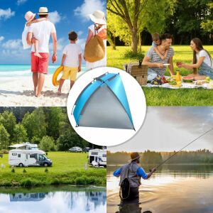 Колаж на плажната палатка Carruzzo в различни настройки - Надуваема игра и игра на плажа