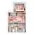 Duży drewniany domek dla lalek Ecotoys z meblami, różowy i biały, 3 piętra, 5 pokoi, dla lalek Barbie