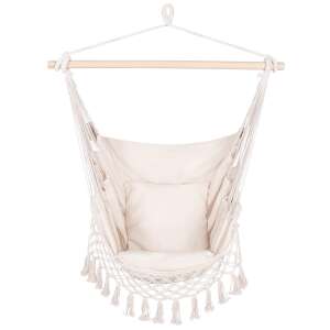 Springos Brazil hanging chair, cream color, with two pillows, front view - Garden Furniture