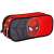 Spiderman pencil case with two compartments, red and black, with Spiderman face on the front