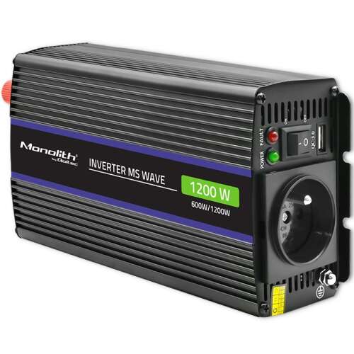 Qoltec Monolith 1200W autós inverter, 12V-ról 230V-ra átalakító
