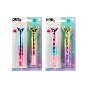 Create it! Mermaid Lipgloss 2er Pack, 2 Farben, Meerjungfrauen-Schwanz-Design, rosa und lila Gloss - Create It!