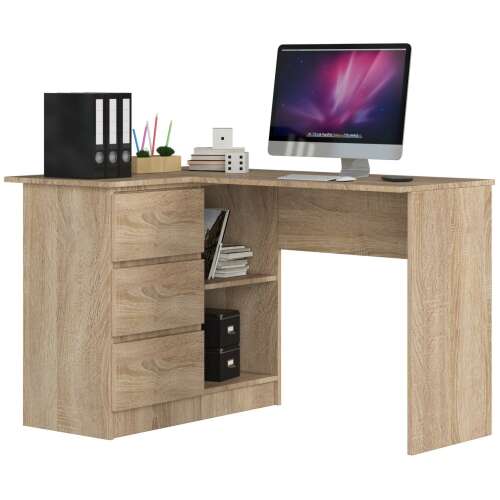 Sonoma oak corner computer desk with drawers and shelves, AKORD B16 CLP