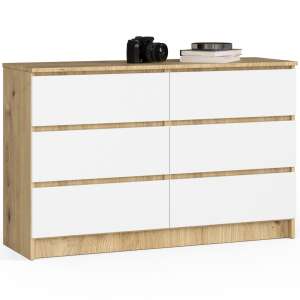 6 drawer chest of drawers, oak and white, AKORD P77_120 - Akord
