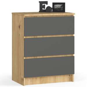 Akord Komód CLP K60 3 Fiókkal - kézműves tölgy/Grafit Szürke, Matt Felület, 60x77x40 cm, Laminált Lemez, Önálló Összeszerelés, Minőségi Bútorok