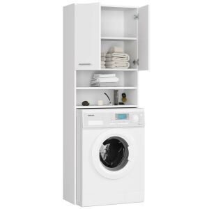 Akord FIN White Bathroom Cabinet Over Washing Machine with Open Doors - Akord