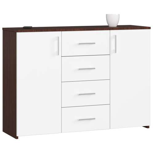 Akord Klasszikus Komód - Wenge és Fehér, 110x80x35 cm, 4 Fiókos, ABS Szélvédő, Összeszerelést Igényel