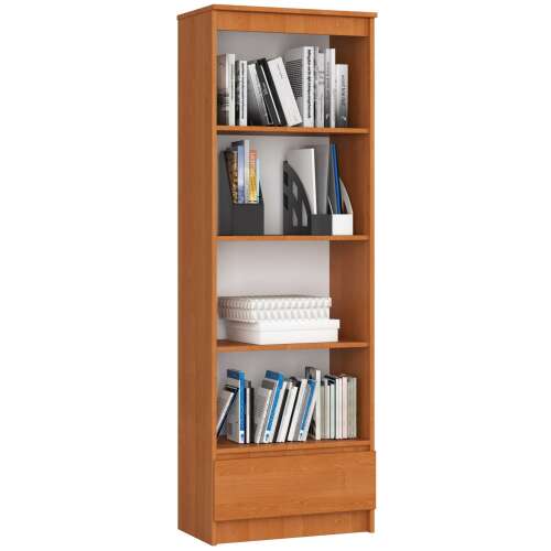 AKORD P180_60 office bookcase with drawer in alder color, 4 shelves, 60cm wide, 180cm high, 35cm deep