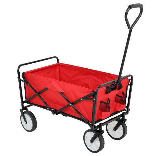 TYRS red folding garden cart with 4 wheels, handle, and storage pockets