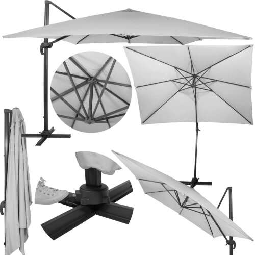 Springos XXL rectangular garden parasol 3x4m, light grey, multiple views