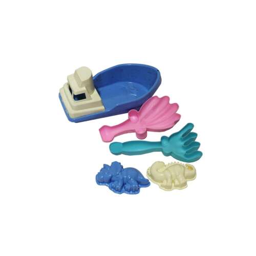 Homokozó szett hajóval, lapáttal, gereblyével és dinoszaurusz formákkal