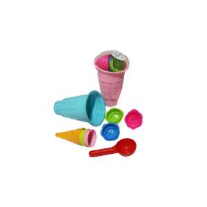 Fagylalt tölcsér alakú vödör és kanalak homokozáshoz, színes, műanyag, gyerekeknek - Szabadtéri játék és felszerelés