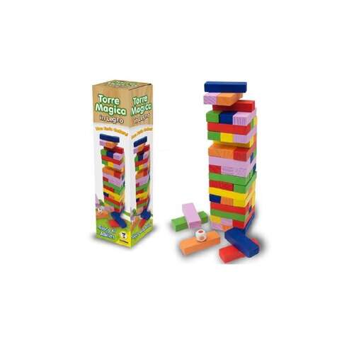 Színes Jenga toronyépítő játék kockával