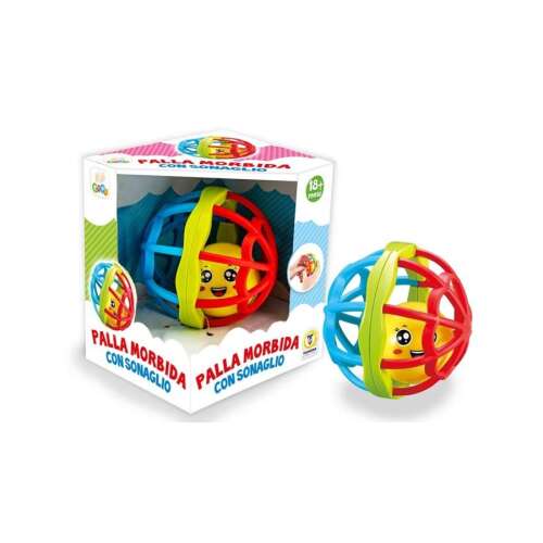 Színes csörgő labda babáknak vidám mosolygós arccal, tökéletes érzékszervi játékhoz és a finommotoros készségek fejlesztéséhez