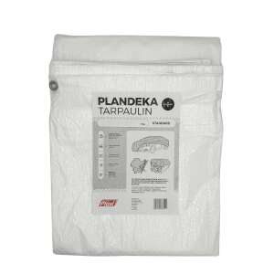 Fehér 4x5m Plandeka ponyva, 50g/m2, vízálló, porálló, penészálló, megerősített perem, fém rögzítőgyűrűkkel, könnyen használható, ideális autók, pótkocsik, csónakok, faházak, építőanyagok, mezőgazdasági anyagok, tűzifa, bútorok és kerti medencék fedésére - Kert