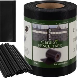 Gardlov black PVC fence tape roll with clips and sample - Privacy Screen