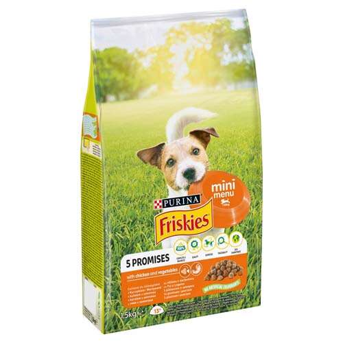 Purina Friskies Mini Menu Trockenfutter für Hunde mit Huhn und Gemüse, 1,5 kg Beutel