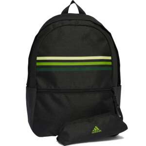 Adidas Classic black backpack with green stripes and a matching pencil case - Adidas Backpack