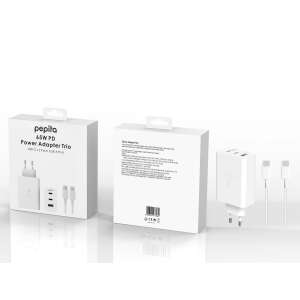 Pepita 65W PD Power Adapter Trio cu cabluri USB-C și USB-A, alb - Încărcător de telefoane