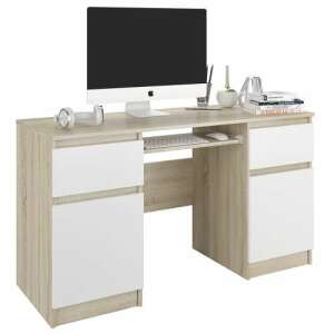 Masa computer moderna N6 - mix sonoma, a modern computer desk with white drawers and a light wood top, perfect for home office or study - Computer Desk