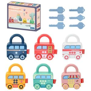 Montessori Zárjáték Autók - 6 db Zár és Kulcs - 3+ éveseknek