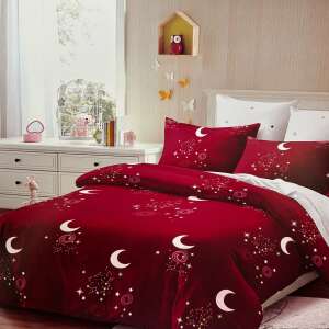 Bordó 4 részes ágynemű szett hold és csillag mintával - Ágynemű - ifjúsági és felnőtt