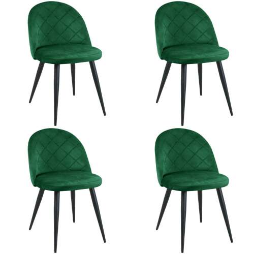 Akord 077 Étkezőszék szett 4 db, zöld bársony kárpitozás, fekete fém lábak