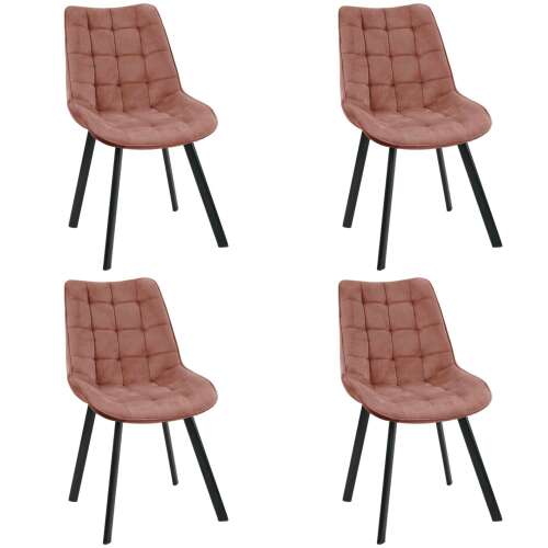 Akord 022 Étkezőszék szett 4 db, púder rózsaszín bársony, fekete lábak