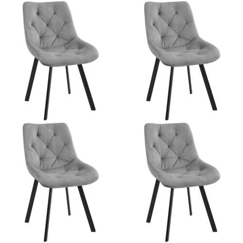 AKORD 033 Étkezőszék szett 4 db, szürke velúr kárpitozott székek fekete fém lábakkal