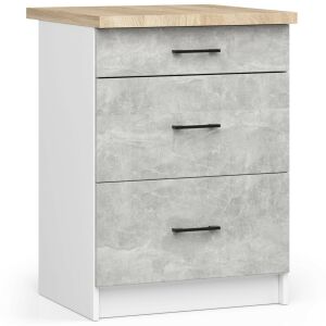 Akord - Oliwia S60 3 Fiókos Állószekrény Fehér/Beton Blatttal
