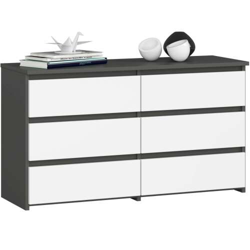 6 drawer chest of drawers in graphite grey and white, AKORD furniture