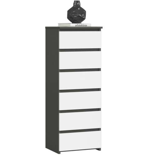 Akord - CL6 Grafit Szürke/Bianca 6 Fiókos Komód 40x109x35 cm, Laminált Lemez, ABS Szegélyes, Modern Mat Felület, Összeszerelhető Bútor, Blokkolt Fiókrendszer