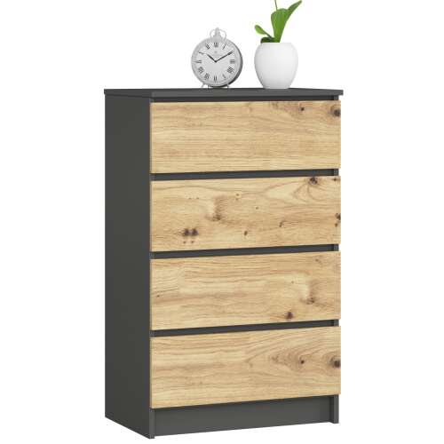 4 drawer chest of drawers in graphite grey and oak artisan finish