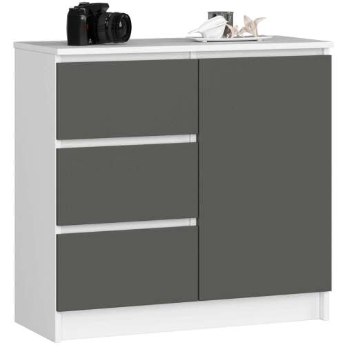 JERRY Komód P77_80 white/graphite grey chest of drawers with 3 drawers and a door