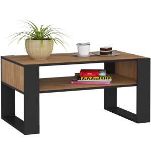 Akord Domi Coffee Table - Walnut Craft/Black, 92x45x53cm, Laminated Top, ABS Edge, Matt Black Front, Assembled