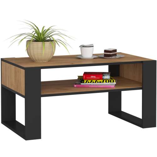 Akord Domi coffee table with shelf, walnut craft and black frame