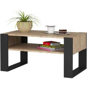 Akord Domi Coffee Table - Walnut Sonoma/Black, Laminate Top, Mat Black Front, ABS Edge, 92x45x53 cm, Requires assembly