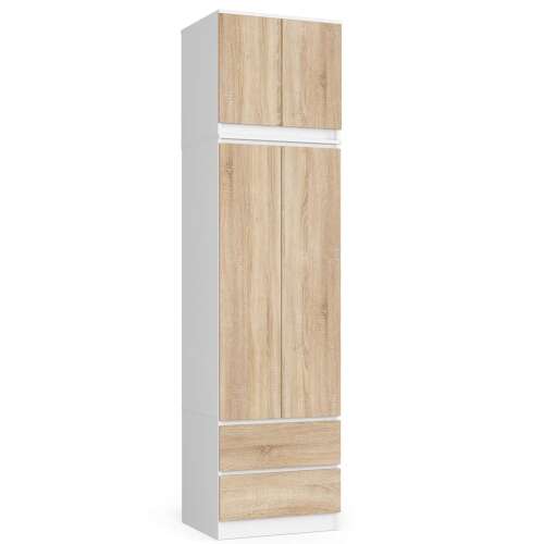 STAR Gardróbszekrény bővítéssel P234_60 - Fehér/Sonoma, 2 ajtó, 2 fiók, 60cm széles, 234cm magas, 51cm mély
