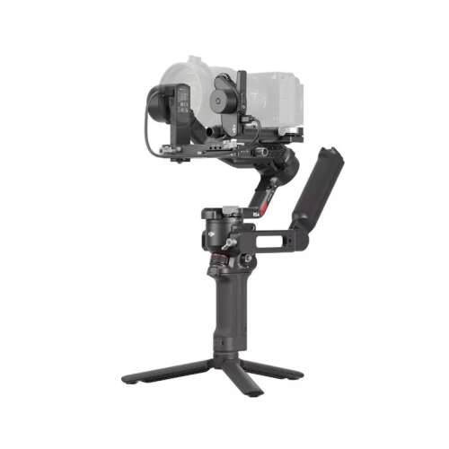DJI RS 4 Combo camera stabilizer, mounted on a tripod, with a camera attached