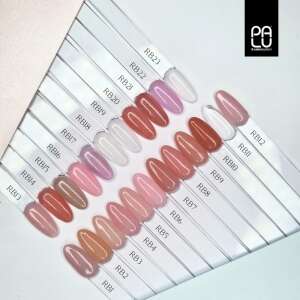 Palu Rubber Base gél lakk színpaletta, 23 nude, rózsaszín és fehér árnyalatot mutat be - Műköröm alapozó & fedő zselé