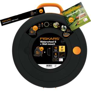 Bęben na wąż Fiskars Comfort 9 mm (3/8') z wężem 15 m (S) + uchwyt ścienny - 1026376 98133152 - Wózek na wąż