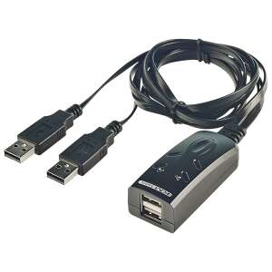 Lindy 32165 2-portowy przełącznik KVM USB z kablem 1,1 m, czarny - Przełącznik KVM