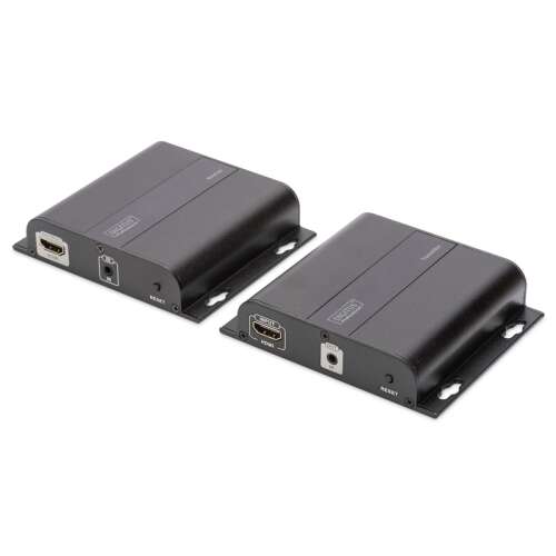 Digitus DS-55122 4K HDMI Extender Set, 2 schwarze Boxen mit HDMI und IR Anschlüssen