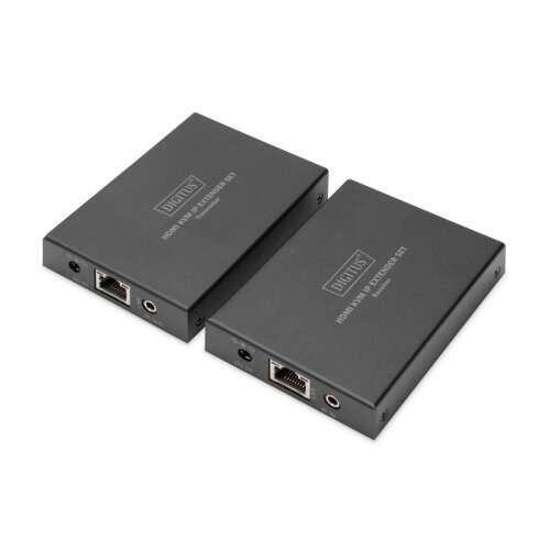 Digitus DS-55507 HDMI KVM IP extender KIT 150m, unități de transmisie și recepție, vedere înclinată