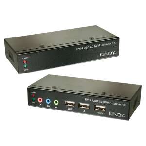 Lindy DVI & USB 2.0 KVM Extender TX und RX, schwarz, Vorder- und Rückseite - KVM Switch