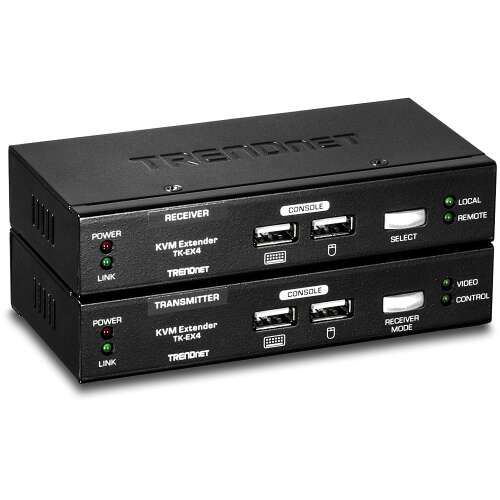 TRENDnet TK-EX4 KVM Extender, unități de transmisie și recepție, negru, vedere din față