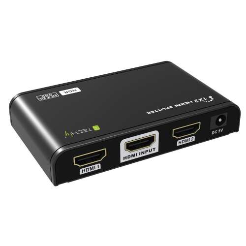 Techly 104837 HDMI Splitter, 1 Eingang zu 2 Ausgängen, schwarz, 4K, HDR, Full HDCP 2.2