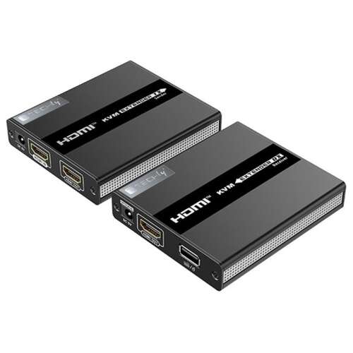 Techly HDMI KVM Extender 60m, negru, transmițător și receptor, HDMI și USB prin cablu UTP
