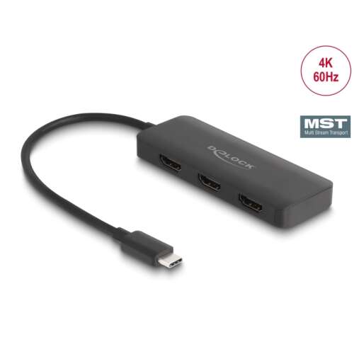 Delock 88040 USB-C 3 HDMI elosztó, 4K 60Hz, MST, Multi-Stream Transport - KVM switch